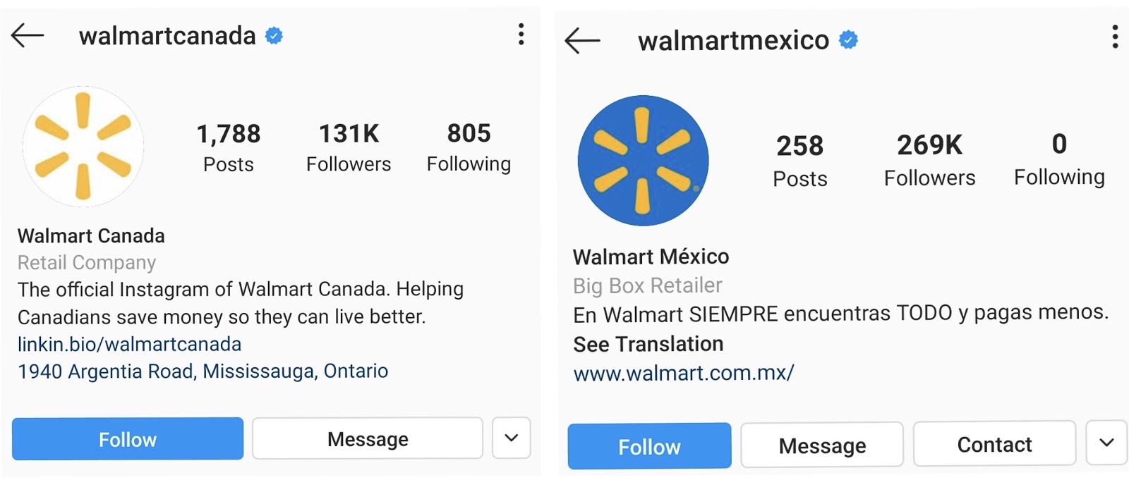 Instagram bios for Walmart accounts